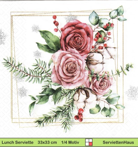 Rosen und Beeren Baumwolle mit Eukalyphtus - 1 Lunch Serviette